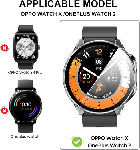 Suoman 2-Pack for Oneplus Watch 2 Case,2.5D 9H Ultra-thin Tempered Glass PC Screen Protective Case Cover for Oneplus Watch 2 (Clear+Clear)...