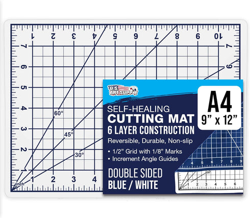 U.S. Art Supply 9" x 12" White/Blue Professional Self Healing 5-6 Layer Double Sided Durable Non-Slip Cutting Mat Great for Scrapbooking, Quilting...