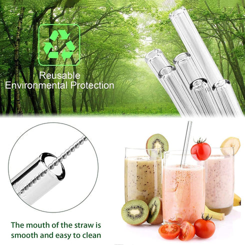 8 Pcs Reusable Glass Straws, 8"x8mm Eco-friendly Drinking Straws for Smoothies, Milkshakes, Tea, Juice, Cocktails - Multi-Color Mixed (8Pcs Bent)...