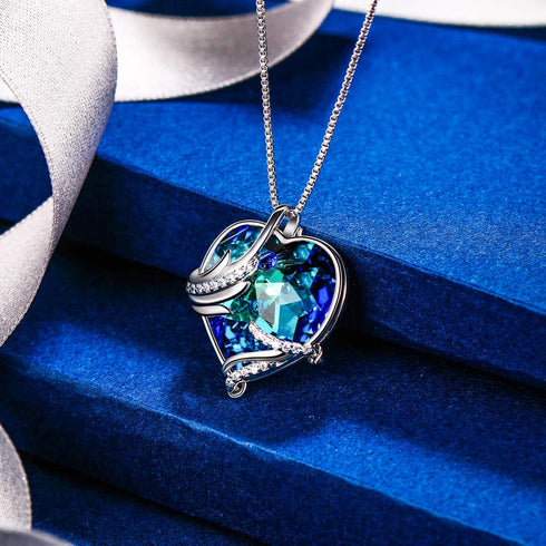 EleQueen Angel Wings Heart Necklace for Women, Pendant Jewelry Gifts for Her Women Mom Grandma on Christmas, Valentine's/Mother's Day, Anniversary...