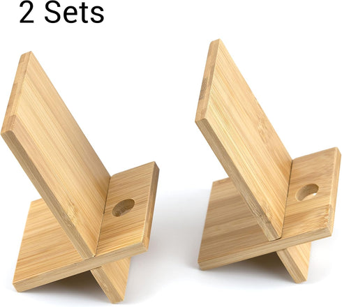 IFAMIO 2 Pack Bamboo Cell Phone Stand Wooden Phone Holder Tablet Desk Stand with Charging Hole Portable Phone Table Stand Desk Organizer Compatibl...
