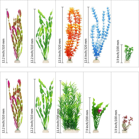 MyLifeUNIT Artificial Fish Tank Plants, 10 Pack Plastic Aquarium Plants Decorations...