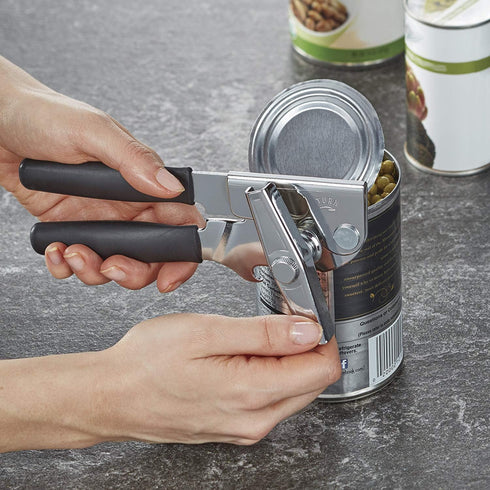 Portable Can Opener with Sharp Blade, Manual Hand Held, 2-in-1 Can and Bottle Opener, Made of Steel, Easy Turn Knob, Basic Kitchen Essentials (Gre...
