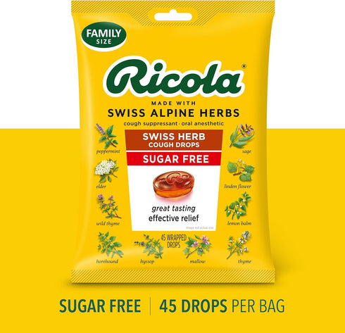 Ricola Sugar Free Original Herb Cough Drops, 45 Count, Cough Suppressant & Throat Relieving Drops with Naturally Sourced Menthol, Pleasing Taste f...