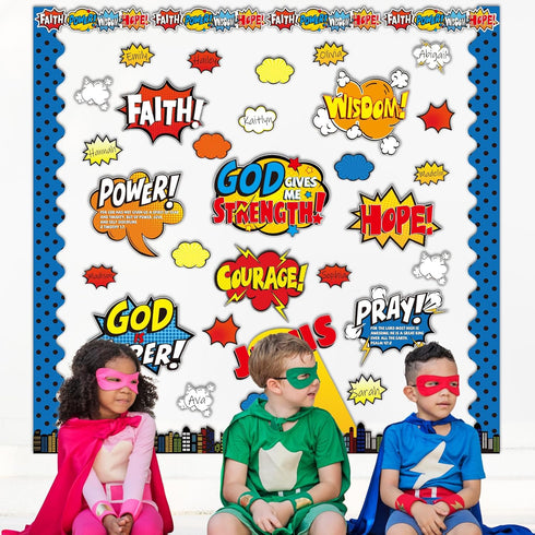 Religious Hero Bulletin Board Set, Super Theme Hero Jesus Religious Decor Bulletin Board Cutouts, Christian Sunday School Preschool Classroom Deco...