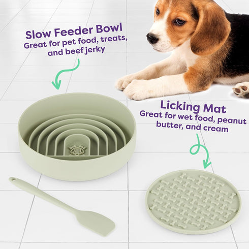 Hertzko Silicone Slow Feeder Dog Bowl Set - Bowl, Lick Mat, Spatula - Silicone Slow Feeder Dog Bowls - Dog Slow Feeder - Slow Feeder Cat Bowl - Ca...
