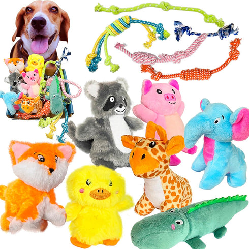 Jalousie Multipack Dog Squeaky Toys Dog Toy Bulk Dog Toy - Dog Toys for Pets Dogs for Small Medium Large Dogs (12 Pack Rope and Plush Animals)...