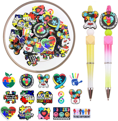 40PCS Autism Awareness Silicone Focal Beads for Pens Shaped Focal Beads Bulk for Keychain Making Beaded Pen Beadable Pens DIY Gifts Lanyard Making...