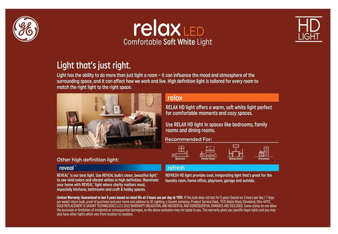 GE Relax 8-Pack 40 W Equivalent Dimmable Warm White A19 LED Light Fixture Light Bulbs 44898...