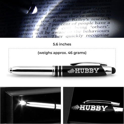 Inkstone HUBBY Engraved Flashlight Pen with Stylus Tip - Christmas Birthday Father's Day Gift for Husband from Wife...