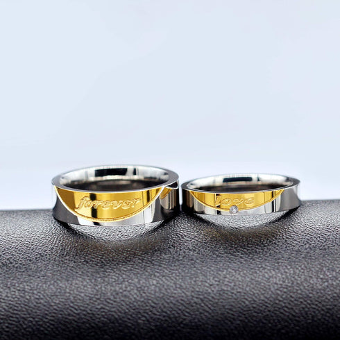 Uloveido A Pair of Titanium Gold Forever Love Double Couples Promise Rings 6mm Men and 5mm Women Wedding Bands Set Gift CR058...