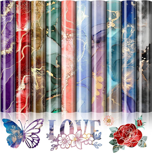 DoreenBow 10 Sheets Marble HTV Heat Transfer Vinyl 12 x 10 Inch Watercolor Pattern Vinyl Glitter Tie Dye Iron on Vinyl for T-Shirts Clothes Bags H...