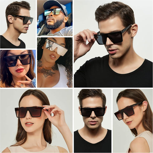 LYZOIT Square Oversized Sunglasses for Women Men Big Flat Top Fashion Shield Large UV Protection Rimless Shades...
