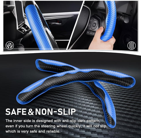Steering Wheel Cover, Carbon Fiber Car Steering Wheel Cover, Blue Steering Wheel Cover. Anti Slip Grip, Comfortable, Durable, and Easy to Install ...