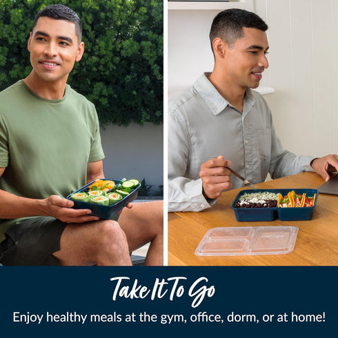 Bentgo 20-Piece Lightweight, Durable, Reusable BPA-Free 3-Compartment Containers - Microwave, Freezer, Dishwasher Safe - Navy Blue...