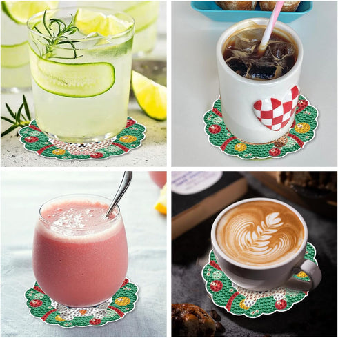 4 PCS Christmas Wreath Cat Diamond Art Coasters Kit, DIY Diamond Art Painting Coasters for Adults, 5D Xmas Diamond dot Kits Coasters Craft Supplie...