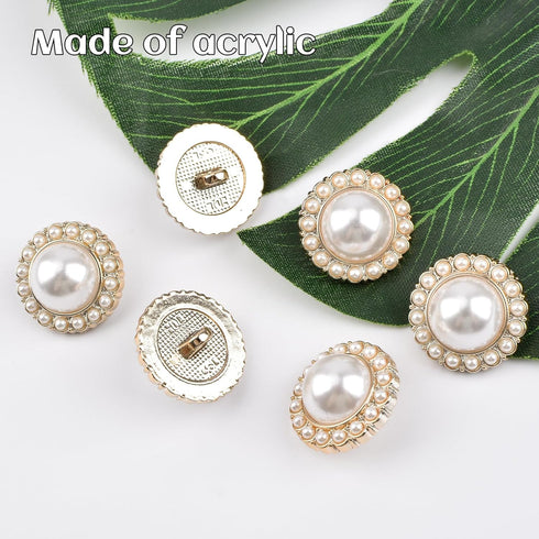 30 Pcs Faux Pearl Buttons, Gold Retro Vintage Pearl Acrylic Buttons Round Buttons Sew on Buttons Embellishments for DIY Crafts, 18 mm...