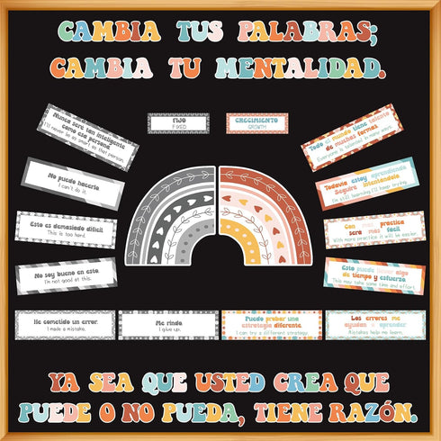gisgfim 34 Pcs Spanish Groovy Hippie Growth Mindset Posters Banners Classroom Bulletin Board Decor Positive Sayings Accents Display Set Teacher Ed...