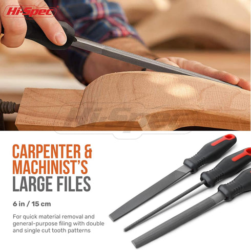 Hi-Spec 3pc Metal Hand File Tool Set Kit. Large Steel Files. Flat, Round & Half-Round for Crafts, Metal & Wood Work...