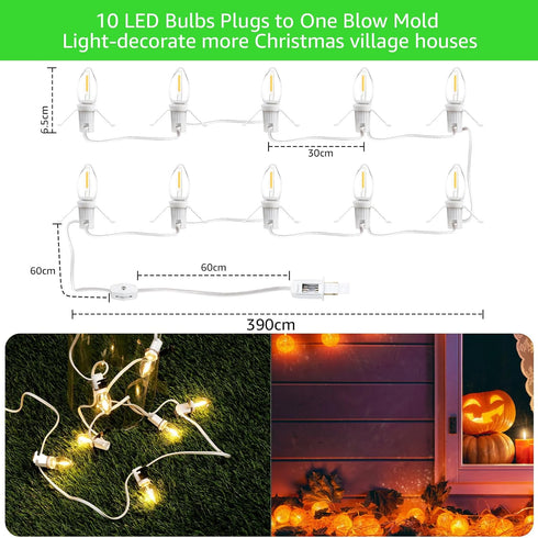 Christmas Village Lights with 10 LED Warm-White Bulb,Decoration for Christmas Village Houses,C7 Christmas Village Light Cord...