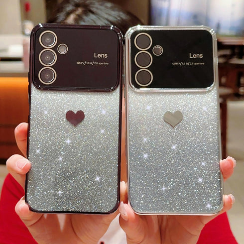 phylla for Samsung Galaxy A25 5g 6.5” Phone Case with Gradient Bling Glitter Heart Luxury Plating Slim Clear Case with Side Love Pattern Soft Shoc...