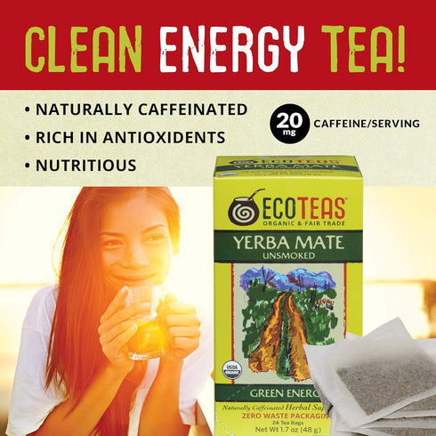 ECOTEAS Organic Unsmoked Yerba Mate Tea Bags - 24 Count, 1.7 Oz - Organic Detox Tea - Hi Caf Tea - Clean Yerba Mate Energy Burst - Ecoteas Yerba M...