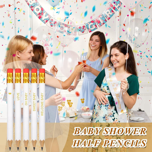 Crtiin 50 Pieces Half Pencils Baby Shower Pencils Sharpened Pencils with Erasers Pencils for Baby Shower Presharpened Pencils Woodcase Pencils for...