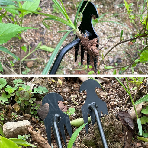 Weed Puller Tool, 2 Pcs 4 Teeth Durable Garden Weed Pulling Tool, Portable Garden Weeder Tool with Gloves for Vegetable Gardening, Backyard Farm W...