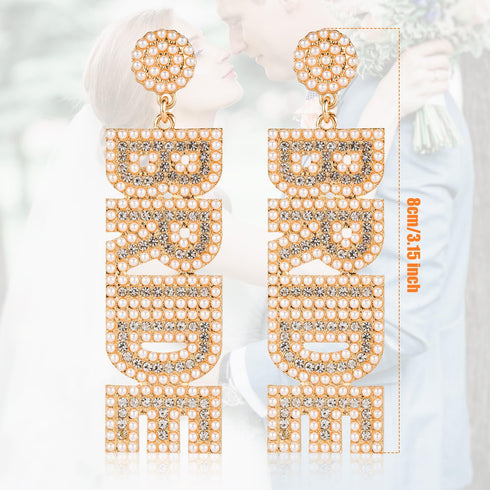 Bride Earrings, Rhinestone Bridal Earrings Drop BRIDE Earrings Beaded Dangle Crystal Wedding Bridal Jewelry Accessories for Women, Proposal, Engag...