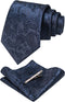 Mens Solid Color Paisley Necktie and Pocket Square with Tie Clip Sets...
