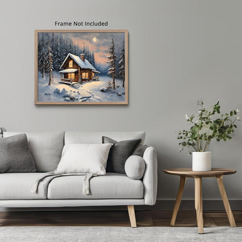 Posterizer 1 pcs-old farm house in snowy winter nature-in oil painting style-7-Landscape & Nature Art-Living Room Bedroom Decor- unframed wall art...