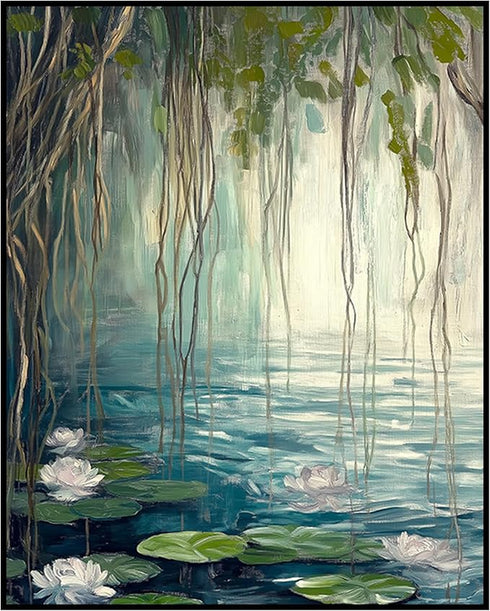 Posterizer 1 pcs-oil painting style-ethereal water lily pont-classics inspired 1-Landscape & Nature Art-Vintage Art-Gift for Art Lovers- unframed ...