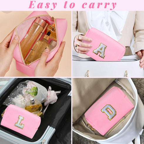 Makeup Bag Cosmetic Bag Pink Small Cute Personalized Toiletry Pouch Aesthetic Preppy Waterproof Large Capacity PU Leather Storage Bag for Pocket C...