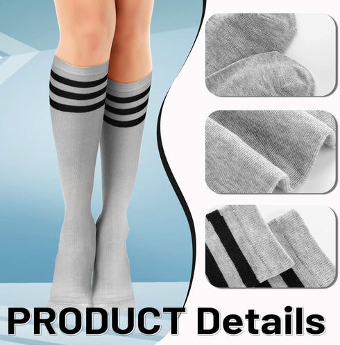 Unittype 6 Pair White Black Grey Knee High Socks for Women Striped Socks Long Socks Tube Socks Roller Skate Socks for Girls Youth Gift...