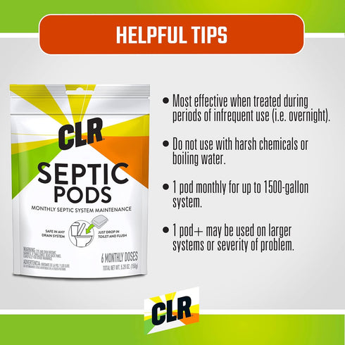 CLR Septic System Treatment Pods, Hassle-Free, Dissolvable and Easy to Flush, Formulated with Biobased Ingredients, Helps prevent Clogs and Build-...