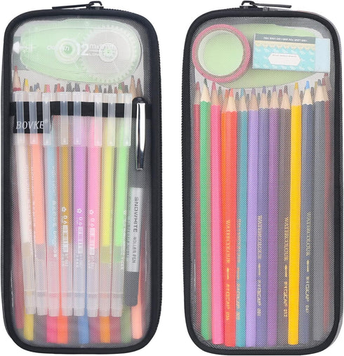 BOVKE Grid Mesh Pencil Case Pen Bag Clear Case Pen Marker Pouch School Stationery Organizer Teen Girls Boys Transparent Art Supplies Case Travel O...