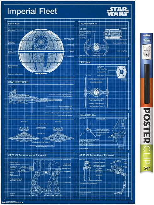 Trends International Star Wars: Saga - Imperial Blueprint Wall Poster, 34L x 22.4W, Premium Poster & Clip Bundle...
