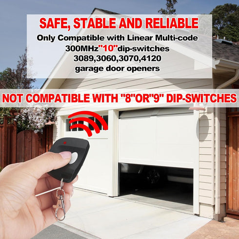 Kingdder 3 Pieces Garage Door Remote Compatible for Multicode 300mhz 10 Dip Switch 3089 3060 3070 Gate Opener Remote Multicode Gate Opener with Ke...
