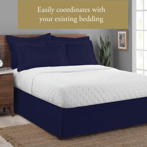 Luxury Hotel Tailored Bed Skirt, Box Pleats, 14 Inch Drop, Full, Navy...