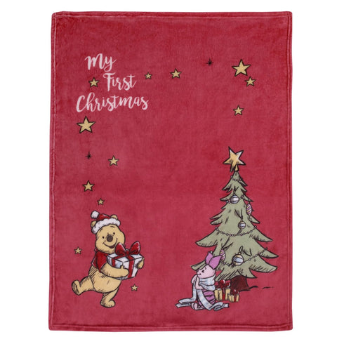 Disney Winnie The Pooh and Piglet Red and Green Holiday Christmas Tree My First Christmas Photo Op Super Soft Baby Blanket...