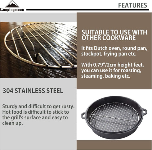 CAMPINGMOON Round Cooling Rack Roasting Rack for Baking Stainless Steel W24 Diameter ?9.5inch/?24cm...