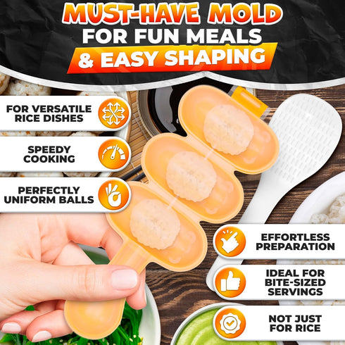 Rice Ball Mold with Paddle Spoon – Rice Ball Maker Mold for Temari Sushi, Yaki-Onigiri – Sushi Plates & DIY Kit, Designed for Creative Presentatio...
