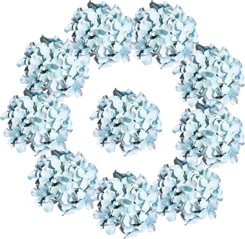 ONLY ART Blue Silk Hydrangea Flower Heads 10 Pcs with Removable Stems 12.5" Faux Flowers for Home, Wedding & Event Décor...