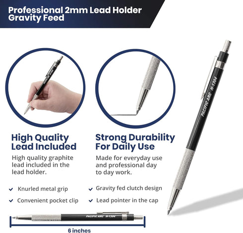Pacific Arc 2mm Gravity Fed Lead Holder and Lead Sharpener, Blue Drafting Pencil for Artist Drawing, Drafting, and Sketching...