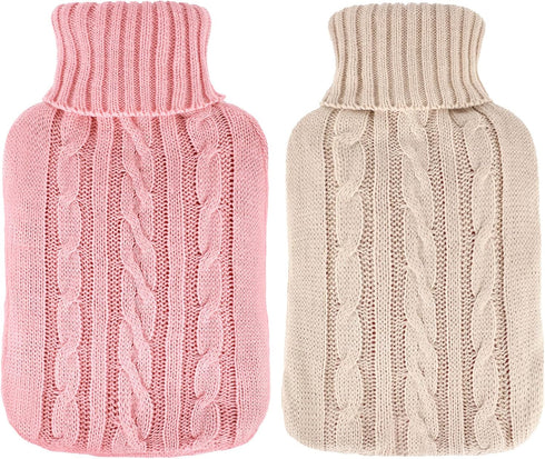 2 Pieces Hot Water Bottle Cover Soft Cover Only Knitted Hot Water Bottle Sweater for Hot Compress and Cold Therapy, Ideal for Menstrual Cramps, Ne...