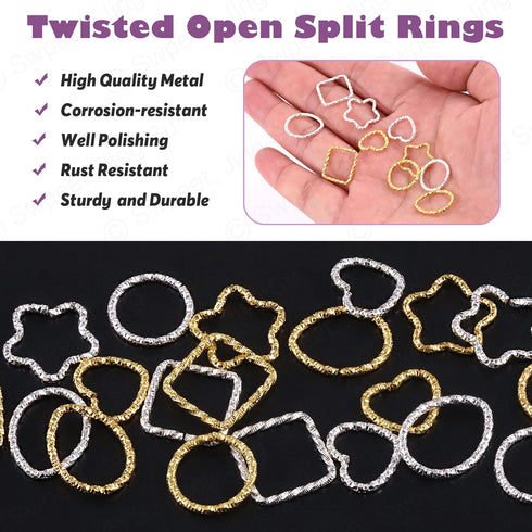 Swpeet 400Pcs Gold and Sliver 12mm 15mm 16mm 18mm 5 Styles Open Jump Rings Assortment Kit, Plum Bossom/Water Droplets/Heart/SquareIron O Rings Con...