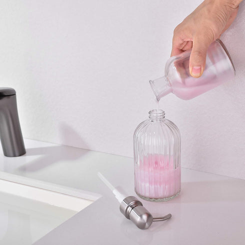 Glass Soap Dispensers for Kitchen and Bathroom, 16oz Heavey Glass Bottle, Stainless Steel Brushed Nickel Pump,Clear Glass Farmhouse Bathroom Soap ...