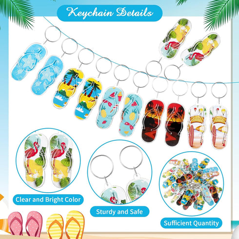 24 Pcs Flip Flop Keychains Bulk Fun Key Chains Small 2.36 x 1.18 Inches Hawaii Souvenirs Goody Bag Fillers for Summer Backpack Purse Luggage Birth...