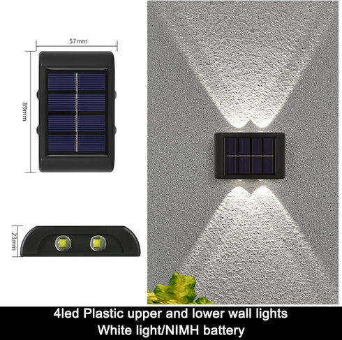 4 LED Waterproof Solar Fence Lights Up and Down, Small Solar Step Light, White Deck Lighting Illuminate Outdoor for Patio Shed Pool...