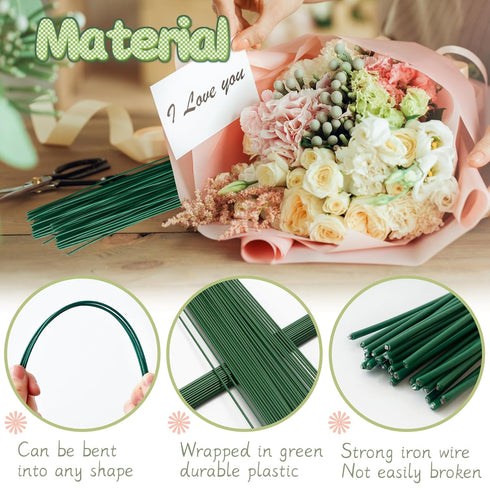 100 Pcs Floral Stems Wire for Paper Flower,14 Inch 2 Gauge Dark Green Floral Stem Wire,Crafting Floral Stem for Flower Arrangements DIY,Bouquet St...